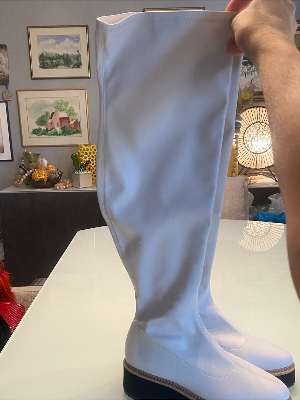 NWOT Gianni Bini Marfisia White Stretch Platform Over-The-Knee Boots - Size 7